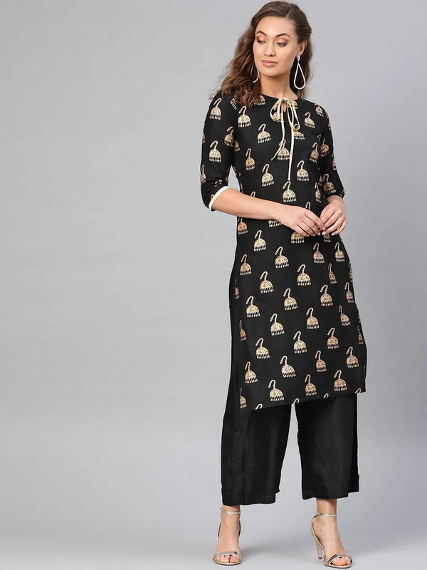 Black Printed Rayon Kurta