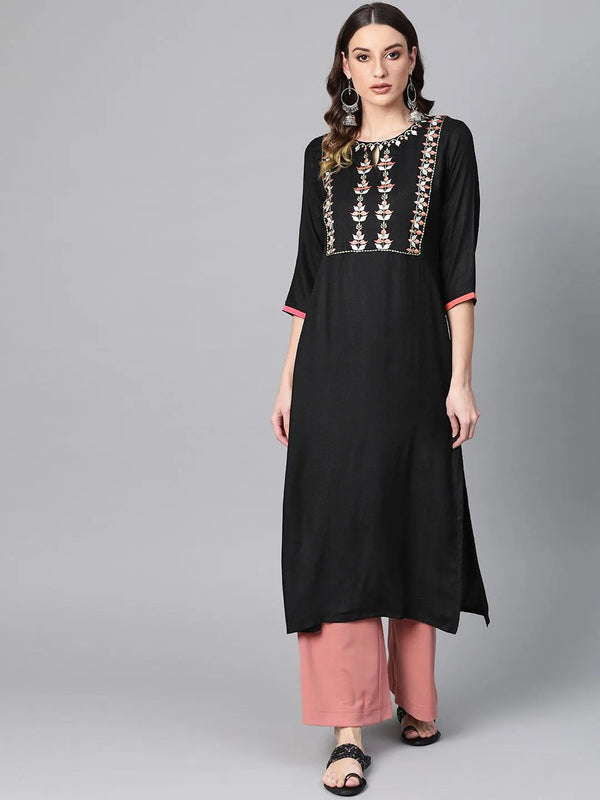 Black Printed Rayon Kurta - Jashvi