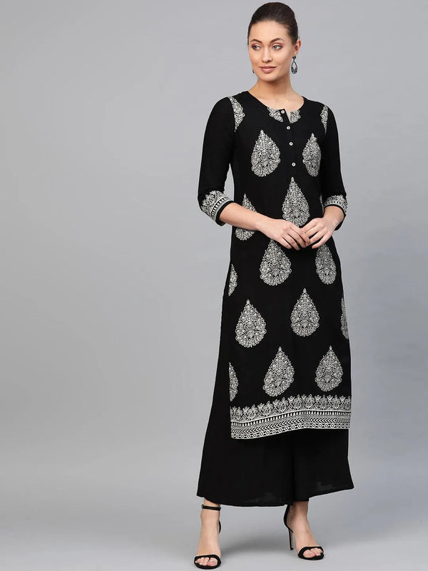 Black Printed Rayon Kurta - Jashvi