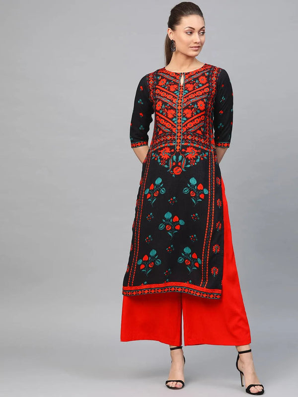 Black Printed Rayon Kurta - Jashvi