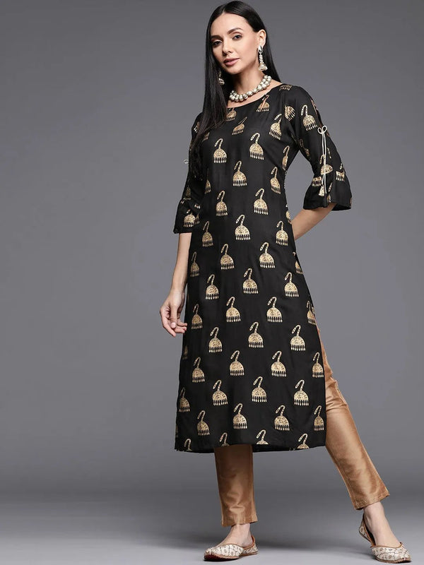 Black Printed Rayon Kurta - Jashvi