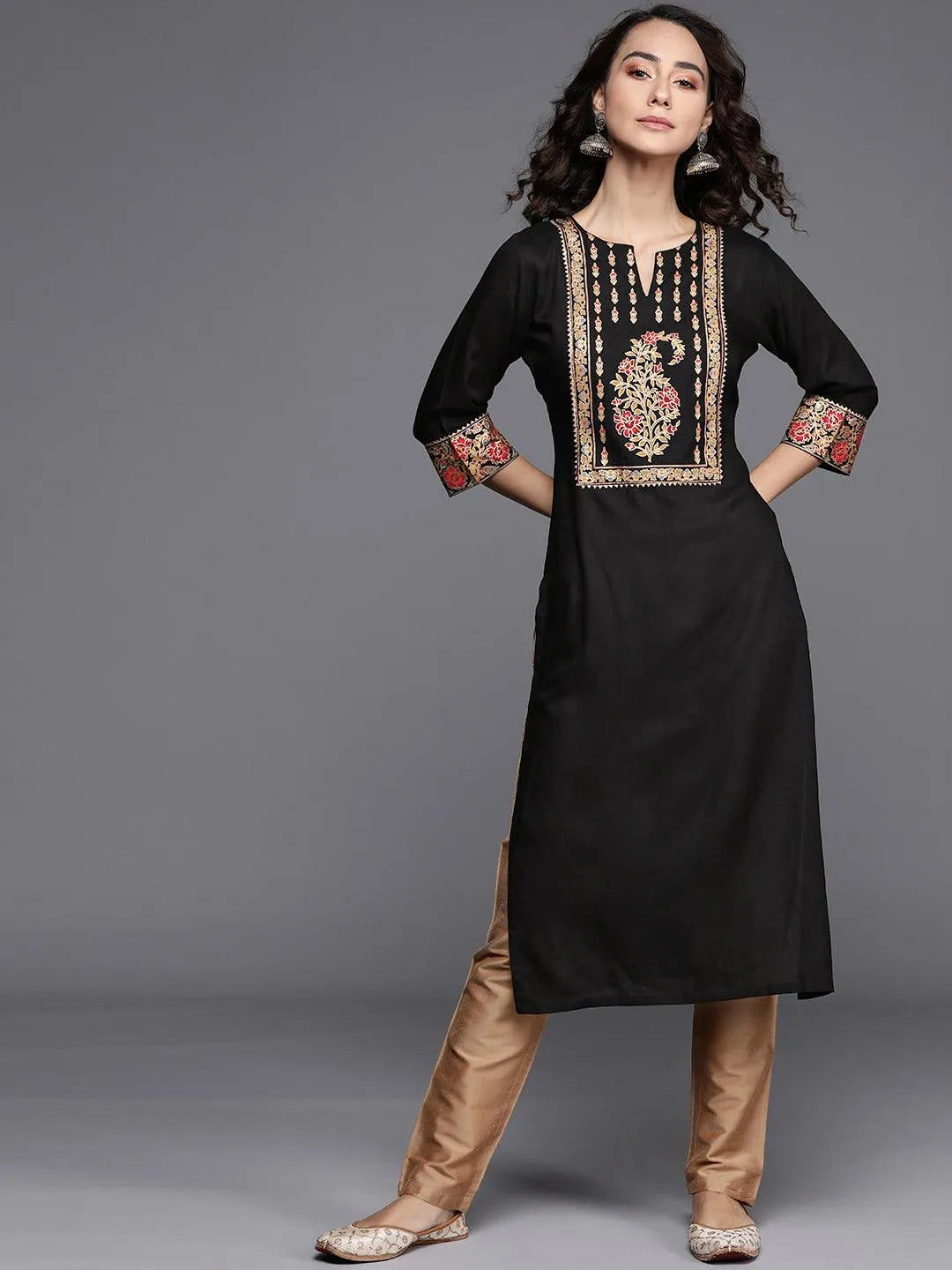 Black Printed Rayon Kurta - Jashvi