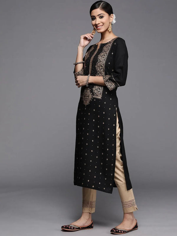 Black Printed Rayon Kurta - Jashvi