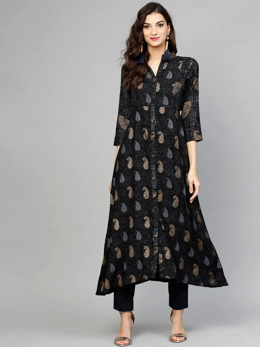 Black Printed Rayon Kurta - Jashvi