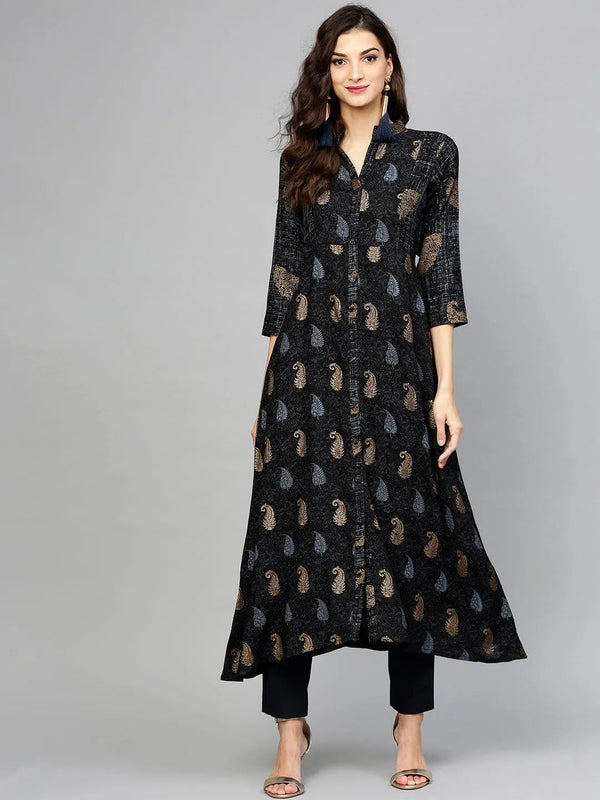 Black Printed Rayon Kurta - Jashvi