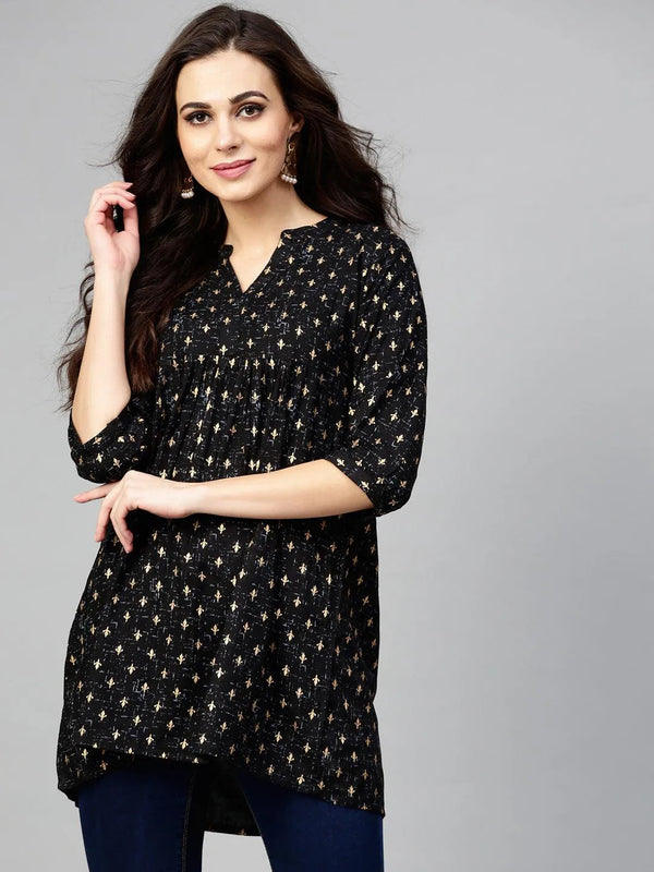 Black Printed Rayon Kurti - Jashvi