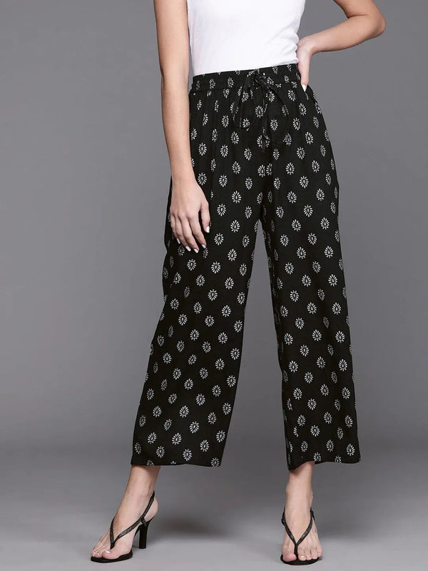 Black Printed Rayon Palazzos - Jashvi