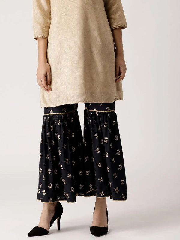 Black Printed Rayon Sharara Pants - Jashvi