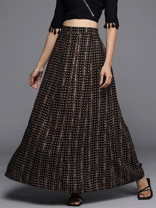 Black Printed Rayon Skirt - Jashvi