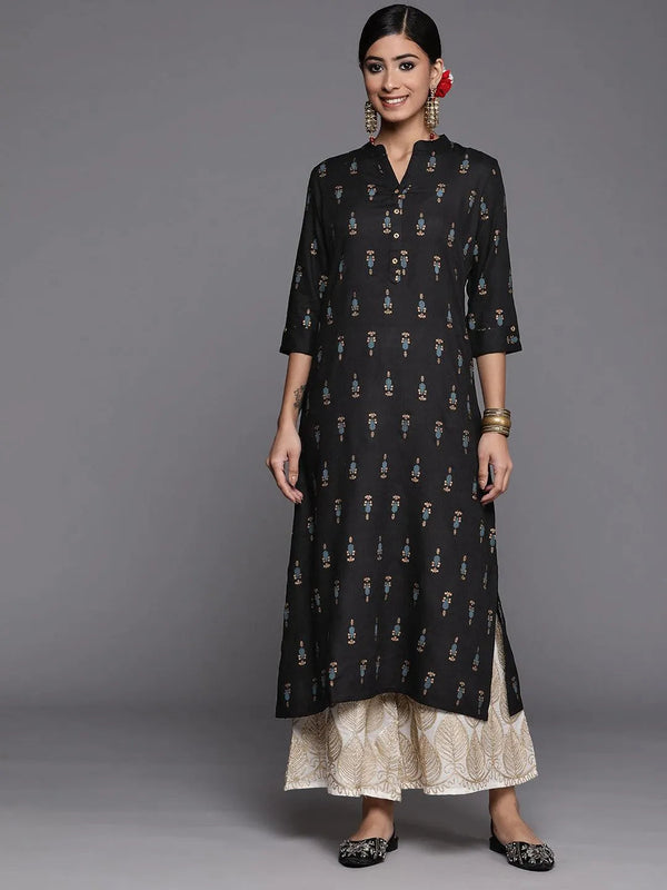 Black Printed Rayon Straight Kurta - Jashvi