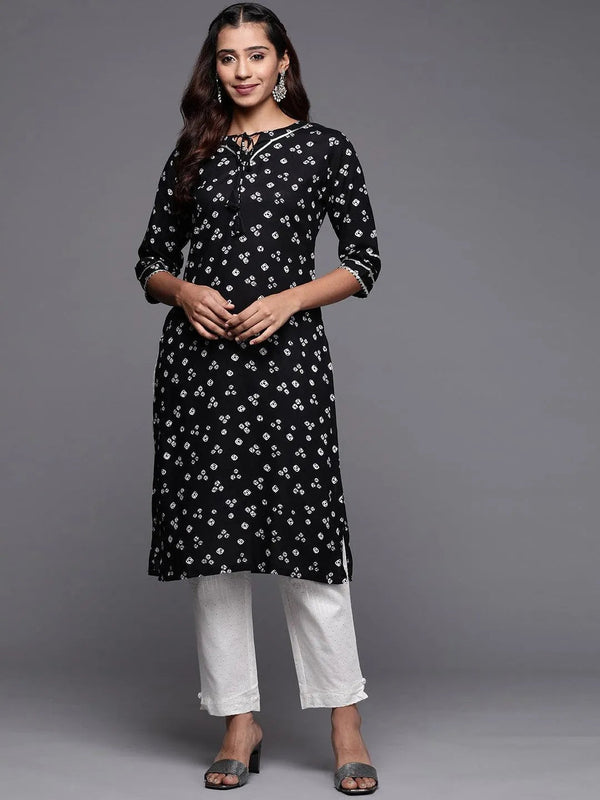 Black Printed Rayon Straight Kurta - Jashvi