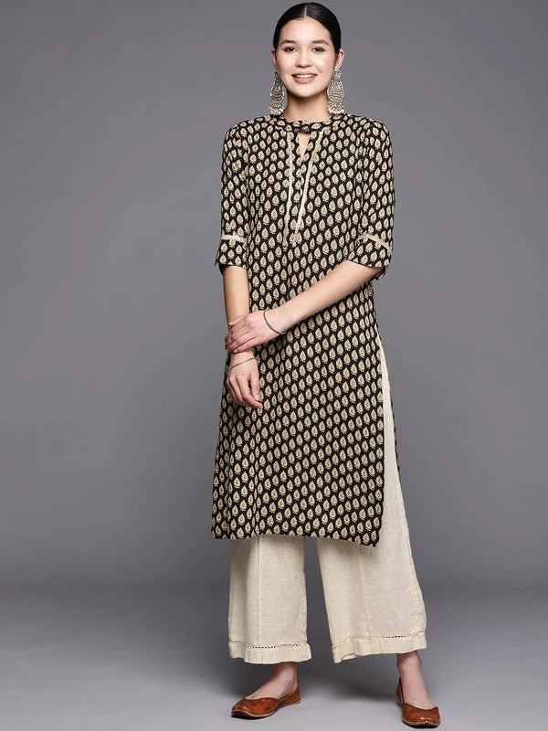 Black Printed Rayon Straight Kurta - Jashvi