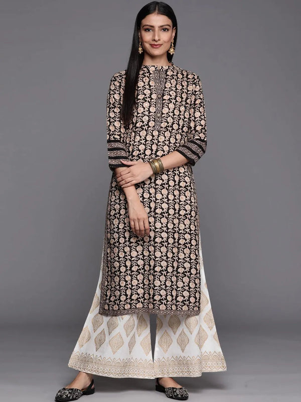 Black Printed Rayon Straight Kurta - Jashvi