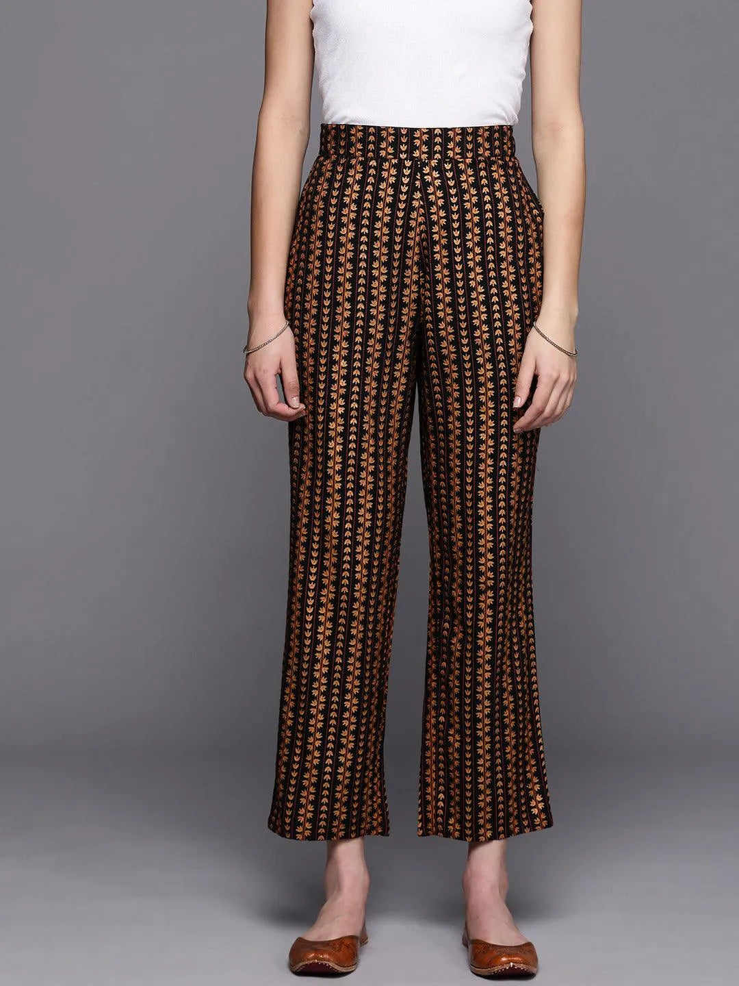 Black Printed Rayon Trousers - Jashvi