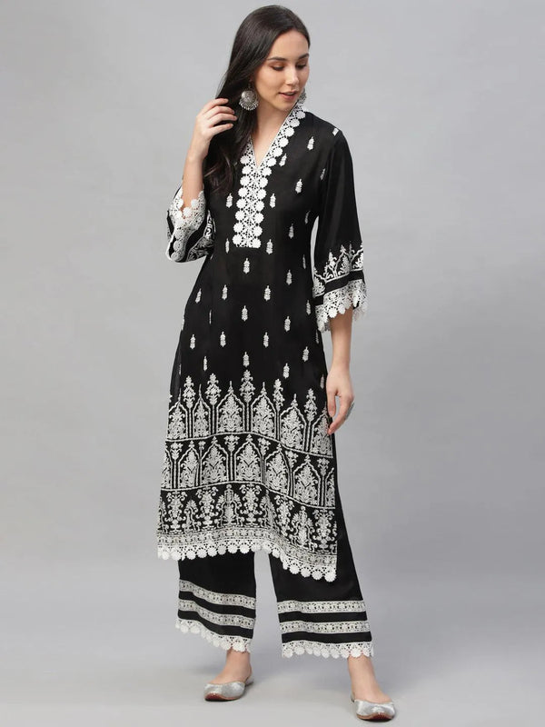 Black Printed Shantoon Kurta Set - Jashvi