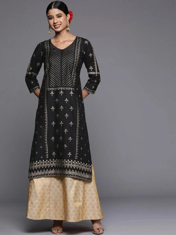 Black Printed Silk Straight Kurta - Jashvi