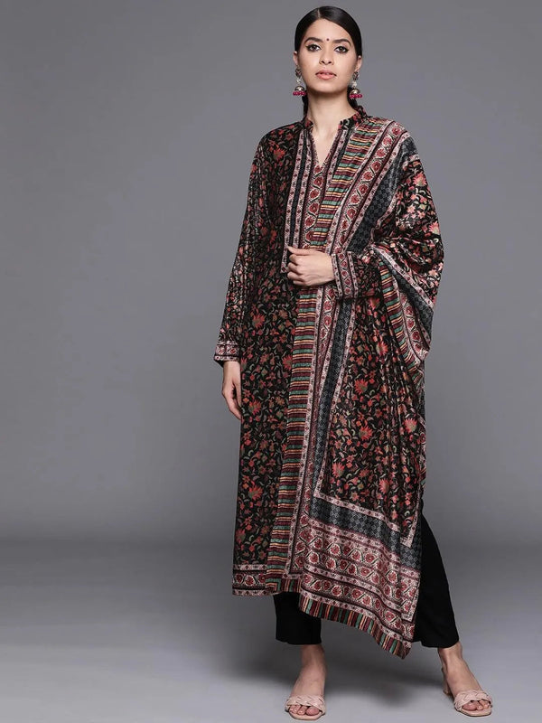 Black Printed Velvet Suit Set - Jashvi