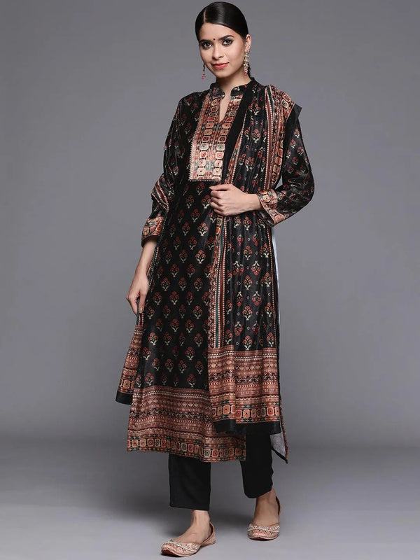 Black Printed Velvet Suit Set - Jashvi