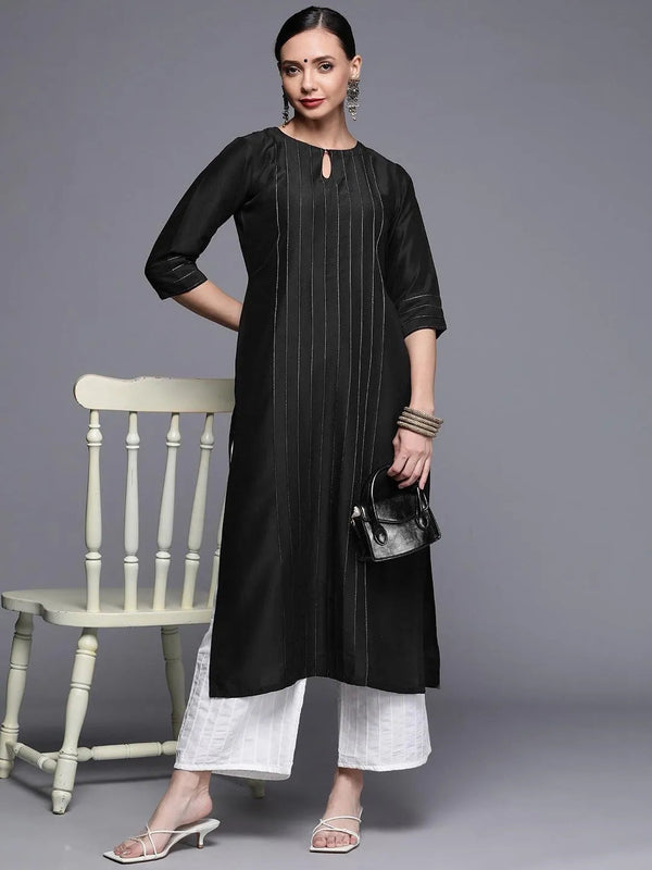 Black Solid Chanderi Silk Kurta - Jashvi