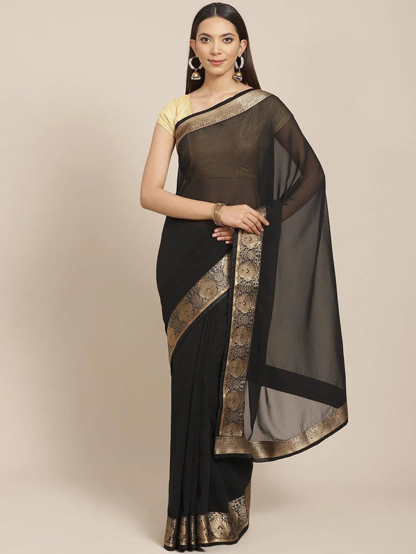 Black Solid Chiffon Saree - Jashvi