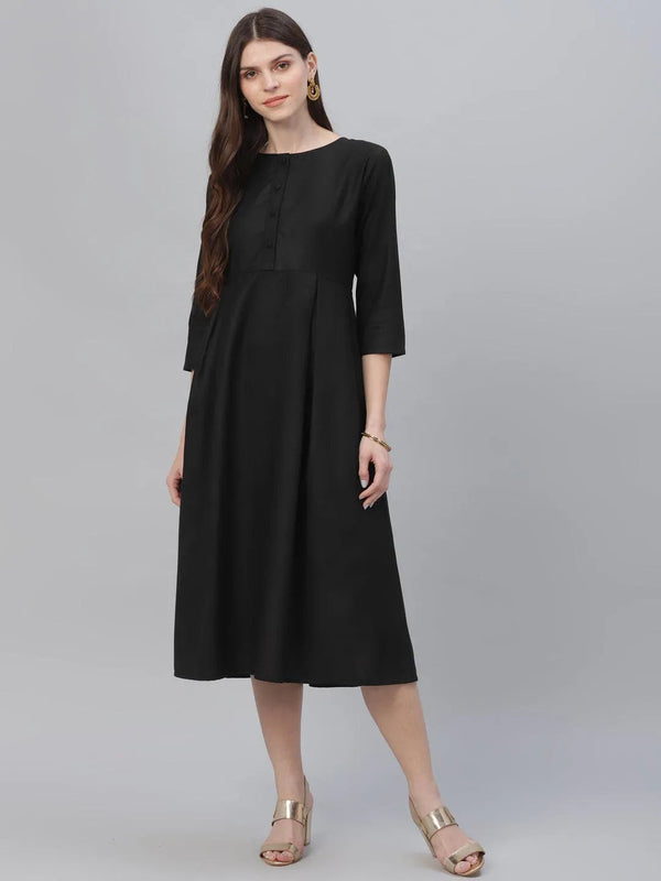 Black Solid Cotton Dress - Jashvi