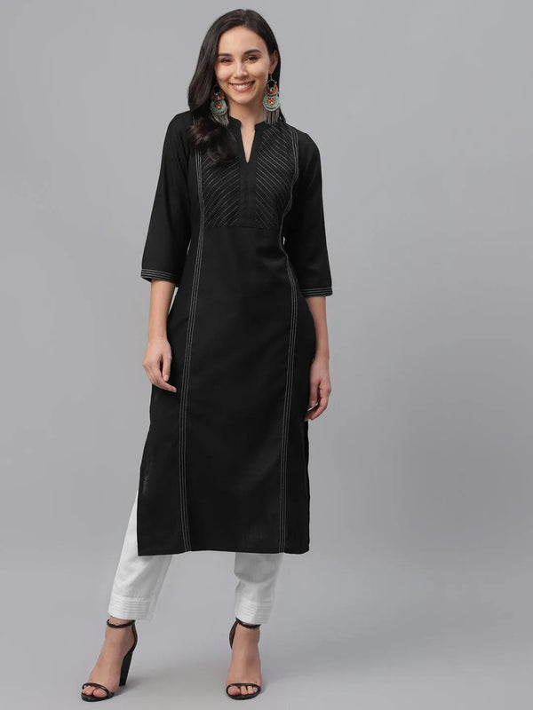 Black Solid Cotton Kurta - Jashvi