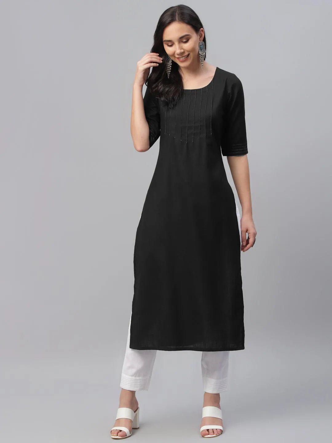 Black Solid Cotton Kurta - Jashvi