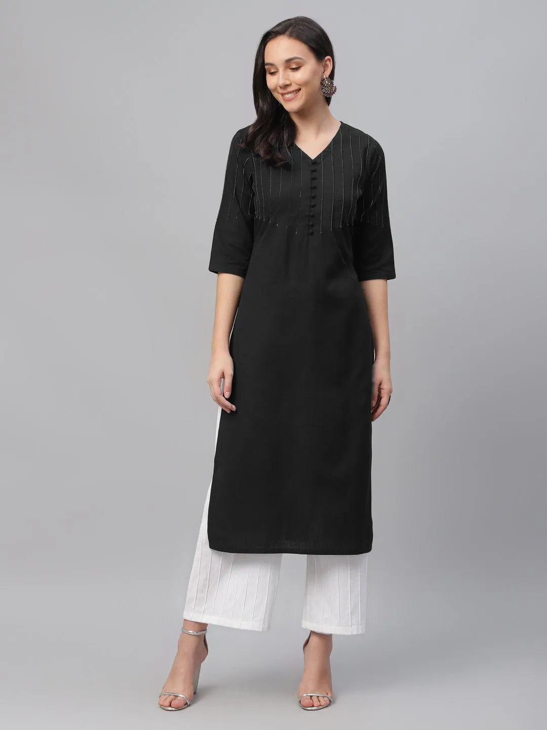 Black Solid Cotton Kurta - Jashvi