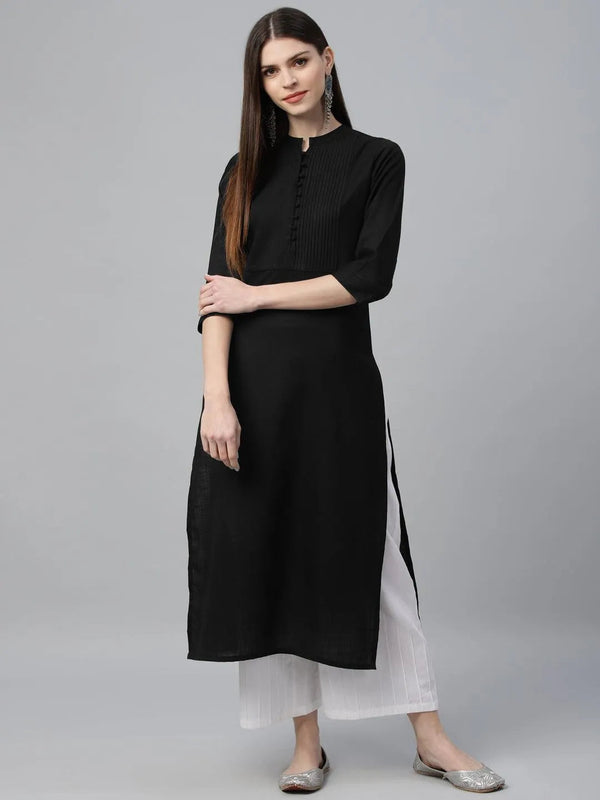 Black Solid Cotton Kurta - Jashvi