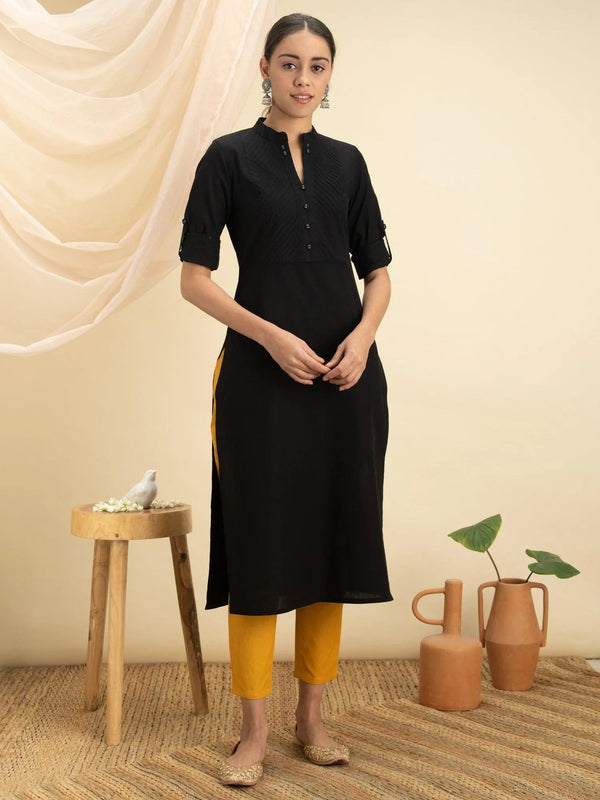 Black Solid Cotton Kurta