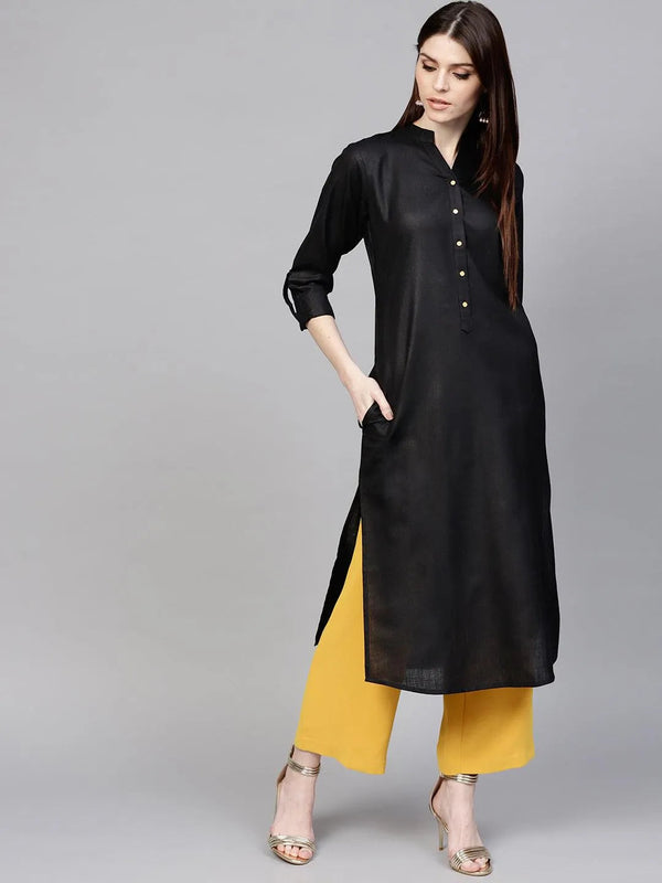 Black Solid Cotton Kurta - Jashvi