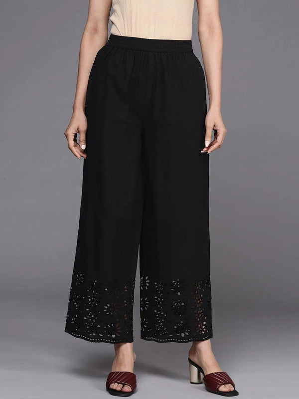 Black Solid Cotton Palazzos - Jashvi