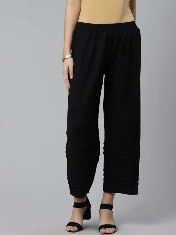 Black Solid Cotton Palazzos - Jashvi