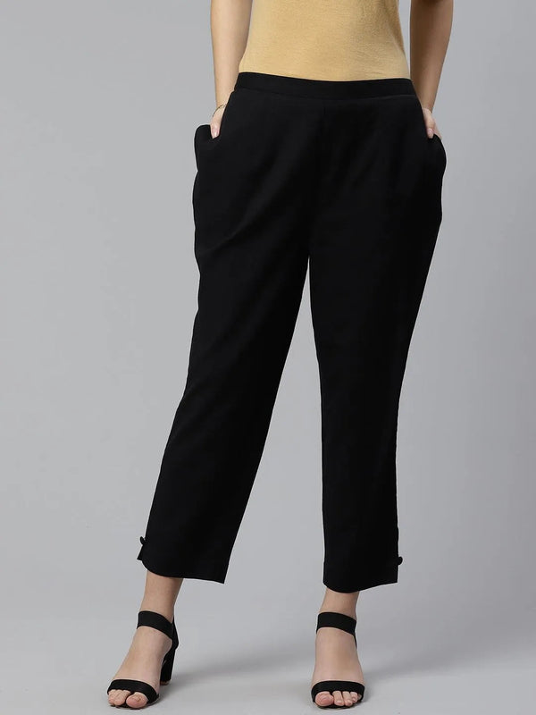 Black Solid Cotton Trousers - Jashvi