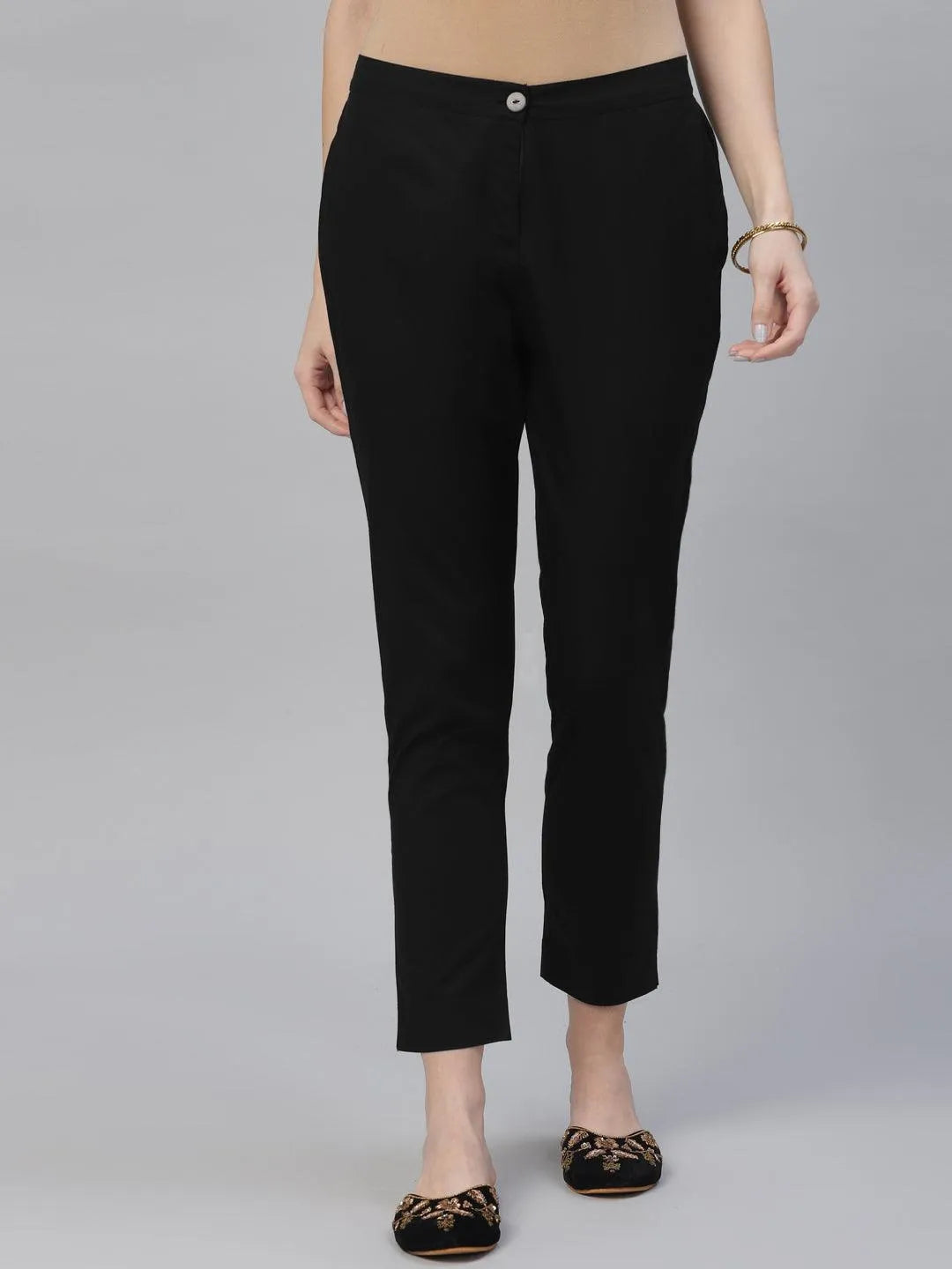 Black Solid Cotton Trousers - Jashvi