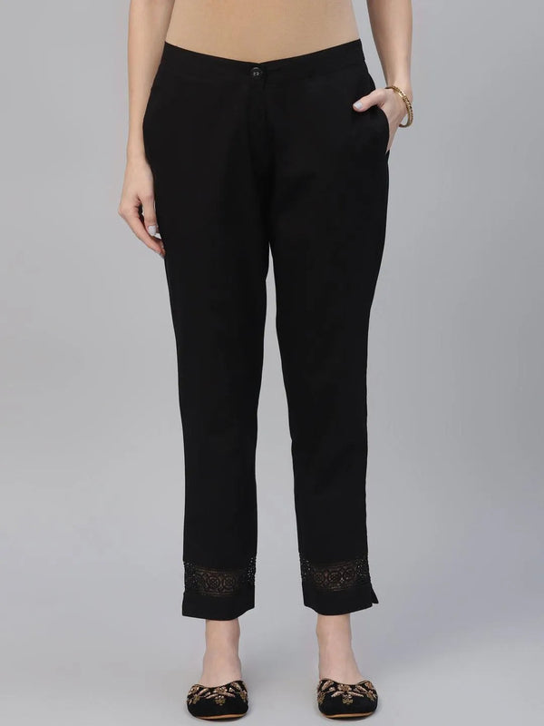 Black Solid Cotton Trousers - Jashvi