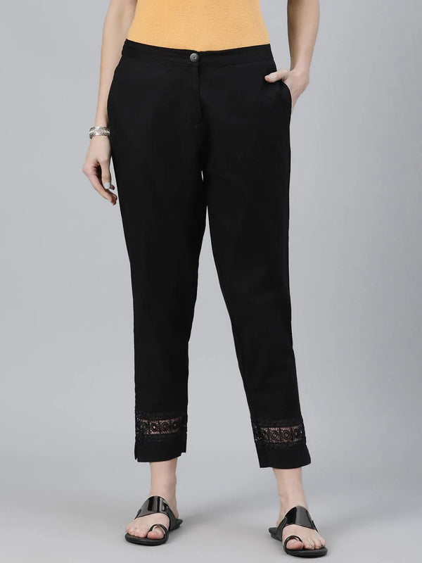 Black Solid Cotton Trousers - Jashvi