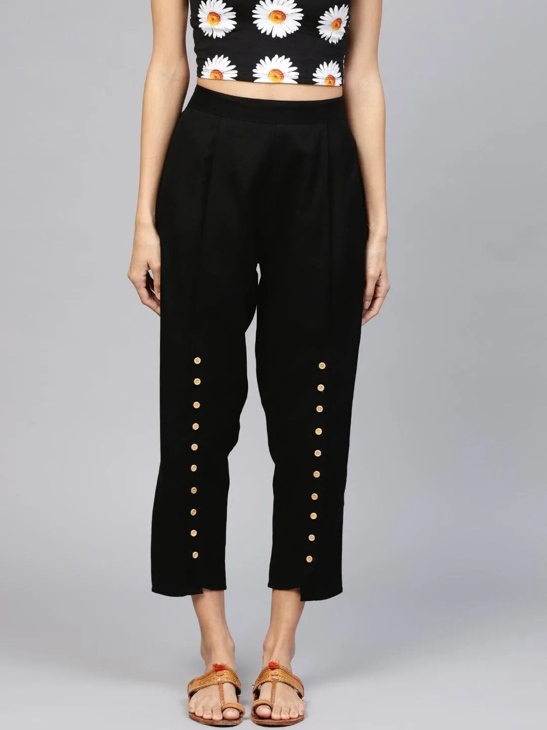 Black Solid Cotton Trousers - Jashvi