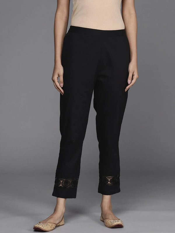 Black Solid Cotton Trousers - Jashvi