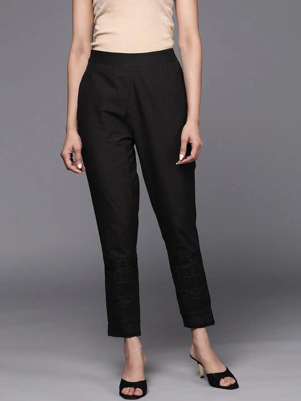 Black Solid Cotton Trousers - Jashvi