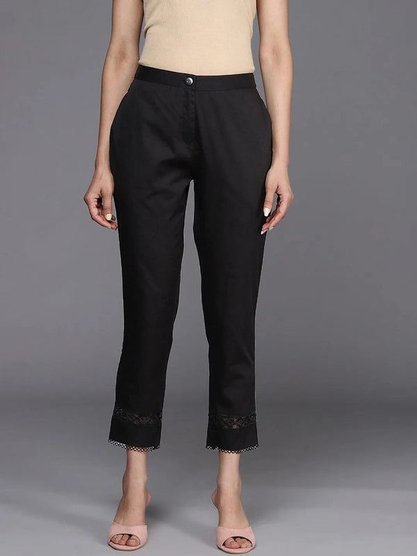 Black Solid Cotton Trousers - Jashvi