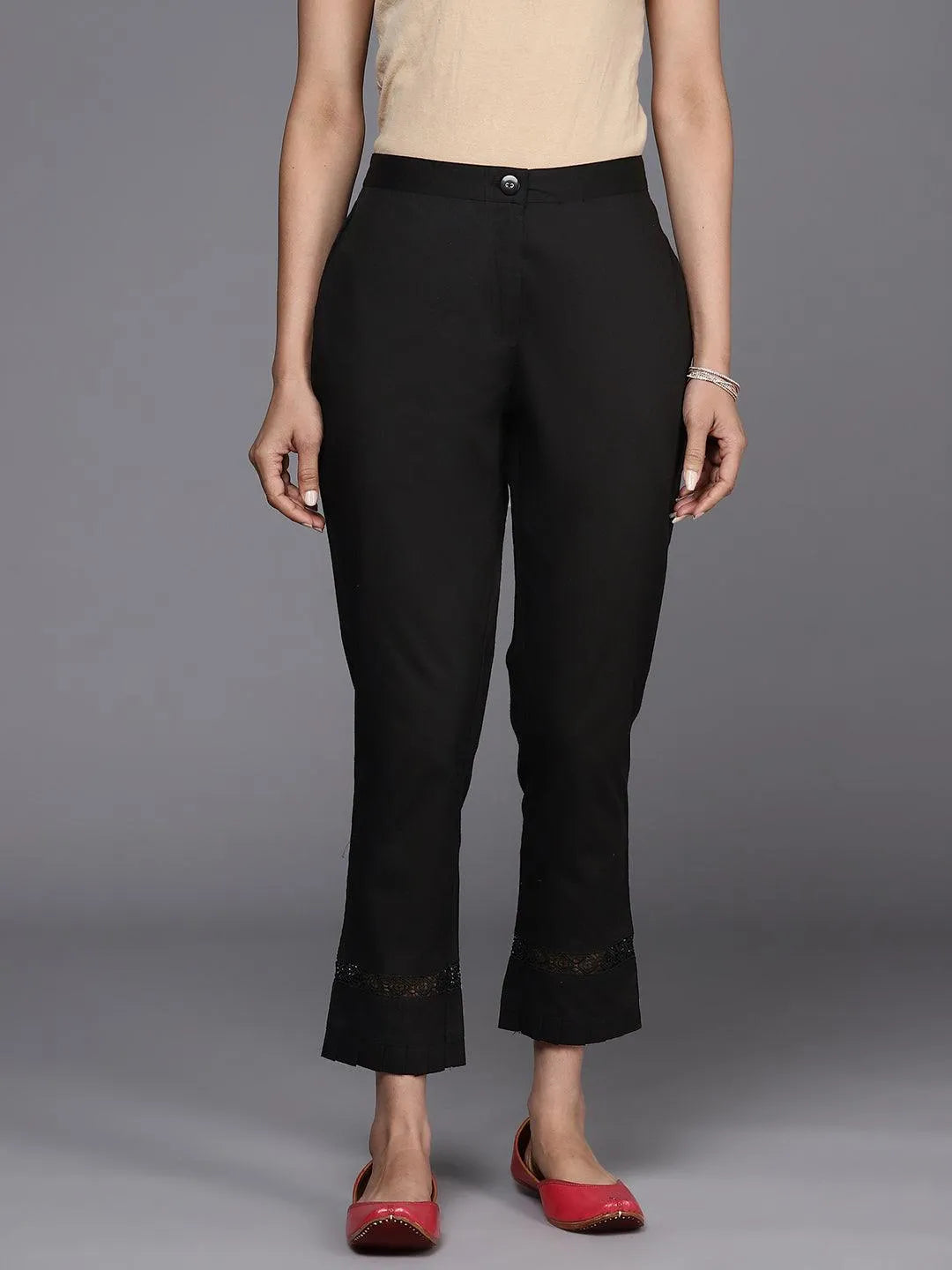 Black Solid Cotton Trousers - Jashvi