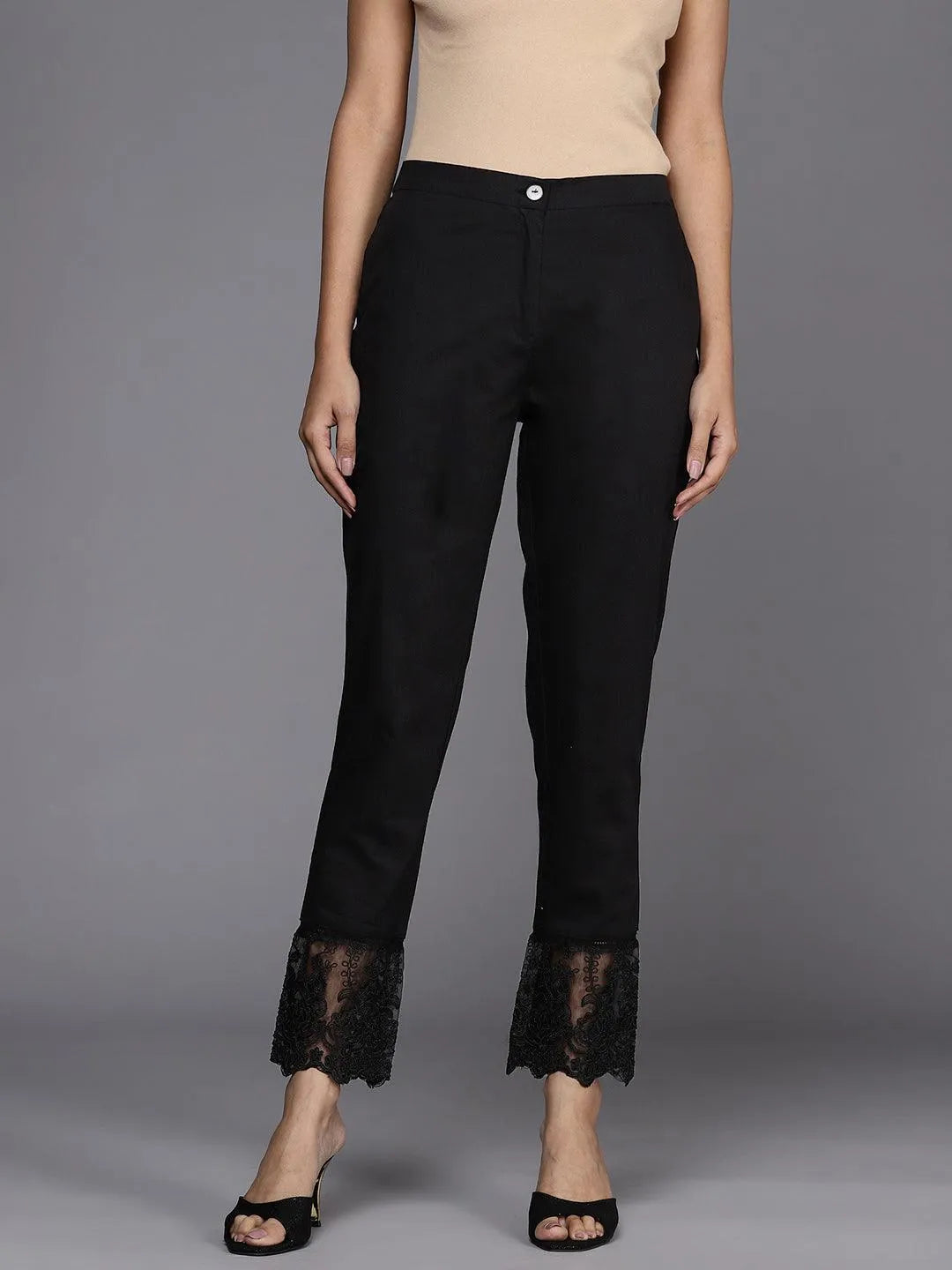 Black Solid Cotton Trousers - Jashvi