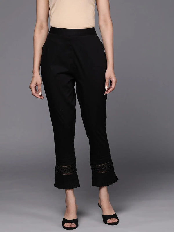 Black Solid Cotton Trousers - Jashvi