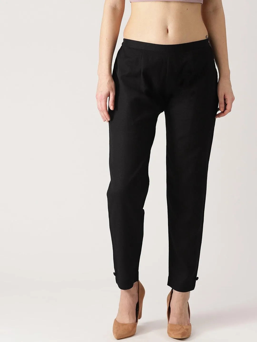 Black Solid Cotton Trousers - Jashvi