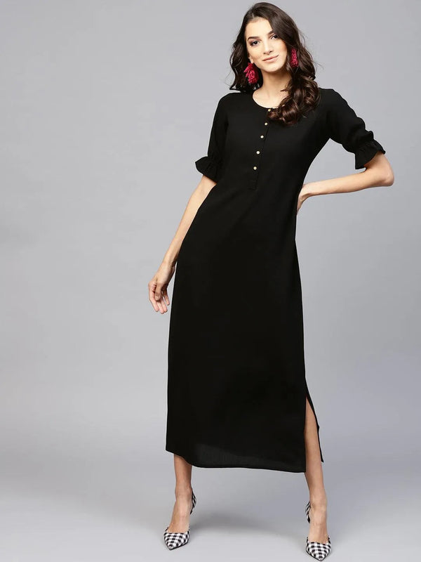 Black Solid Georgette Dress - Jashvi