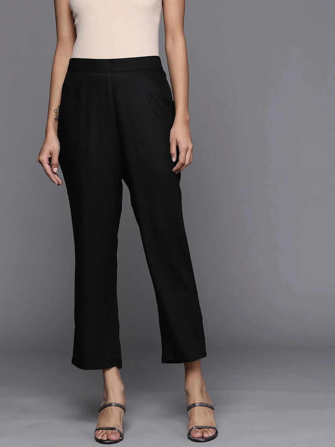 Black Solid Pashmina Wool Trousers - Jashvi