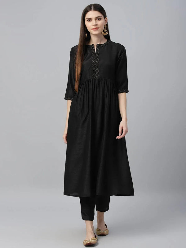 Black Solid Polyester Kurta Set - Jashvi