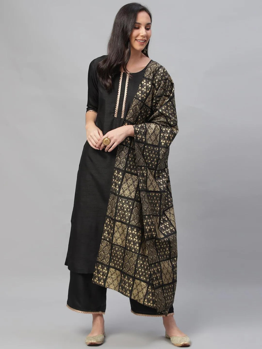 Black Solid Polyester Suit Set - Jashvi