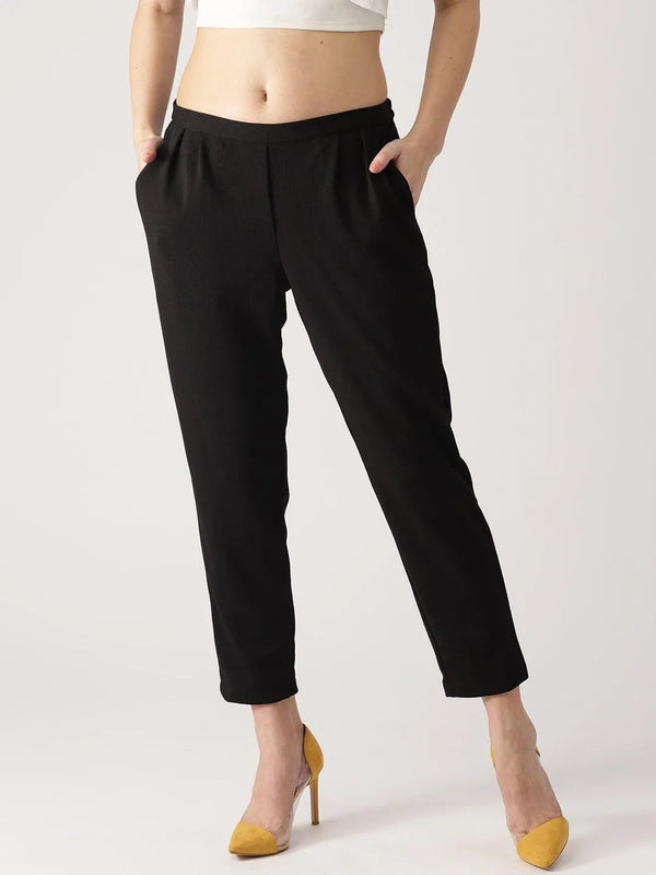 Black Solid Polyester Trousers - Jashvi